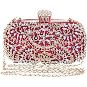 New Covelin Womens Pink Gold Silver Rhinestone Evening Bag Shoulder Clutch